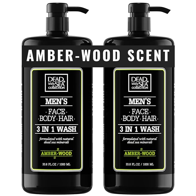 Dead Sea Collection Mens Body Wash 3 in 1 – Amber Wood Body Wash by DeadSeaCollection
