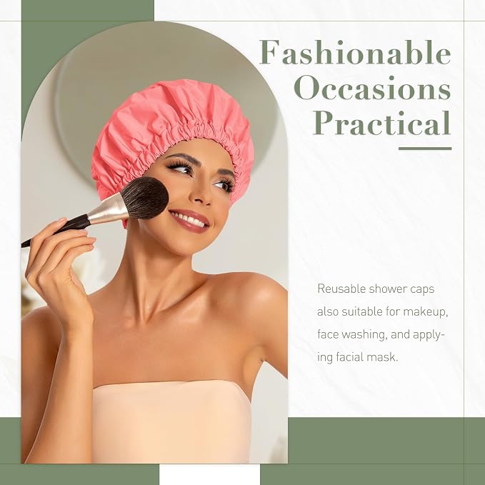 Reusable Shower Cap for Women, Large Waterproof Shower Essentials Bonnet - Image 2