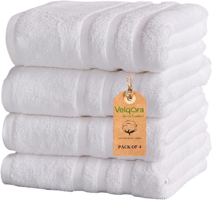 Bath Towel Set 4 Pack – 30×60 Large Cotton Towels, Thick & Highly Absorbent by Velqora