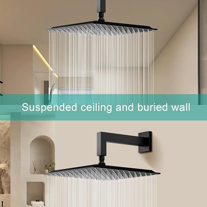 Square Rain Shower Head, High Flow Stainless Steel, Work - Image 3