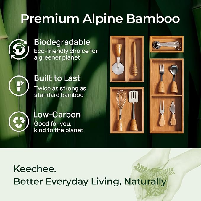6-Piece Bamboo Drawer Organizer Set, 2.2" Deep Multi-Use Organizers - Image 9