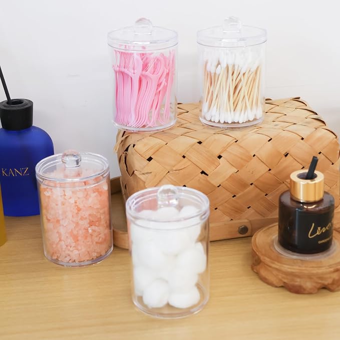 4 Pack Acrylic Qtip Holder Dispenser, Bathroom Canisters Apothecary Jar Set - Image 2