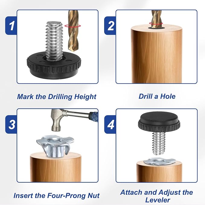 uxcell 1/4"-20 Thread Furniture Feet Levelers, 12Set 19mm L Adjustable - Image 4