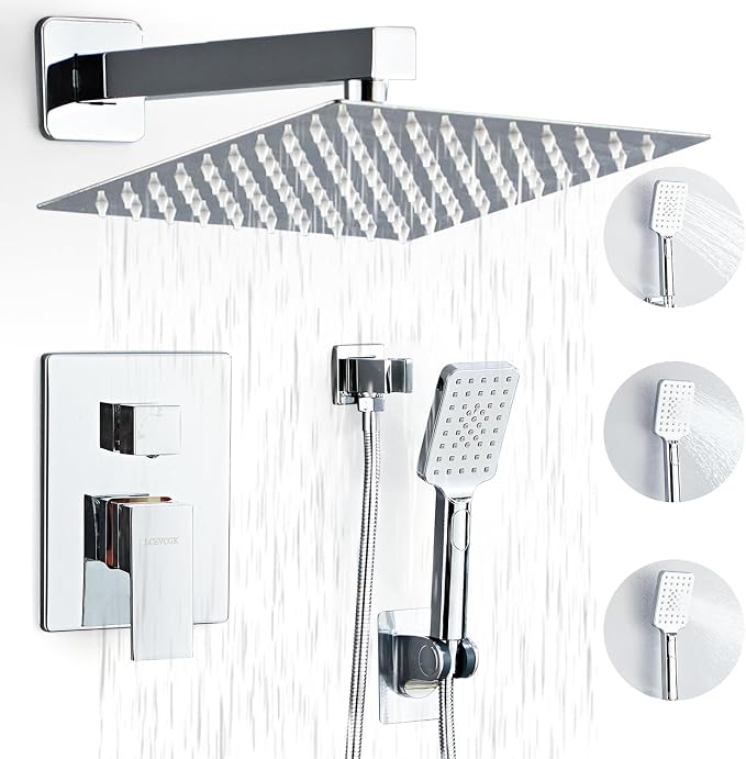 Shower System, Shower Faucet Set Complete Square Rain Shower Combo Set by LCEVCGK