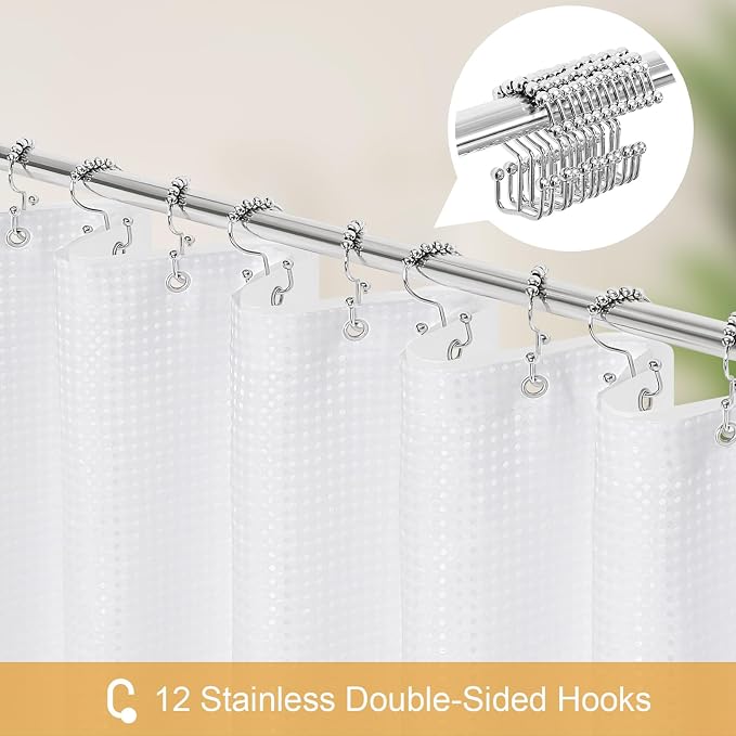 3 in 1 Extra Long Shower Curtain Set-72 W x 84 H, Waterproof Fabric - Image 3