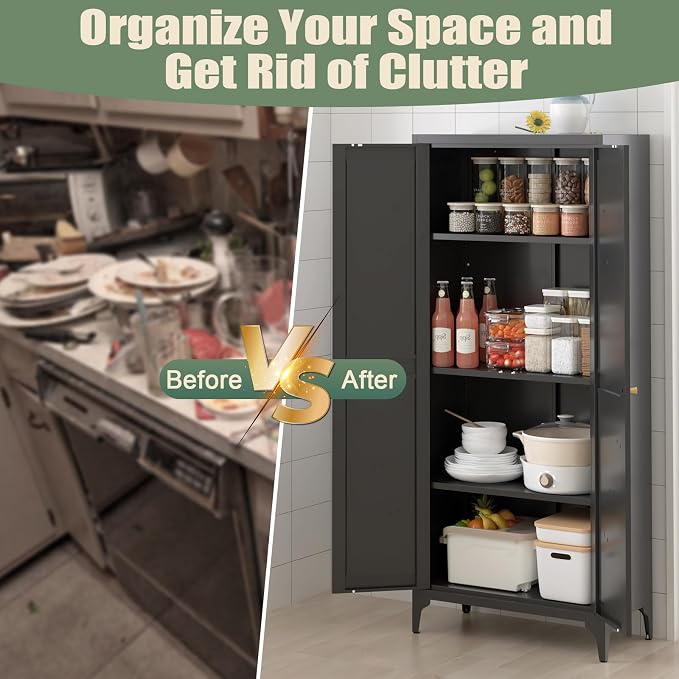 65"Tall Kitchen Pantry Storage Cabinet, 5 Tier Freestanding Kitchen Cupboard - Image 4