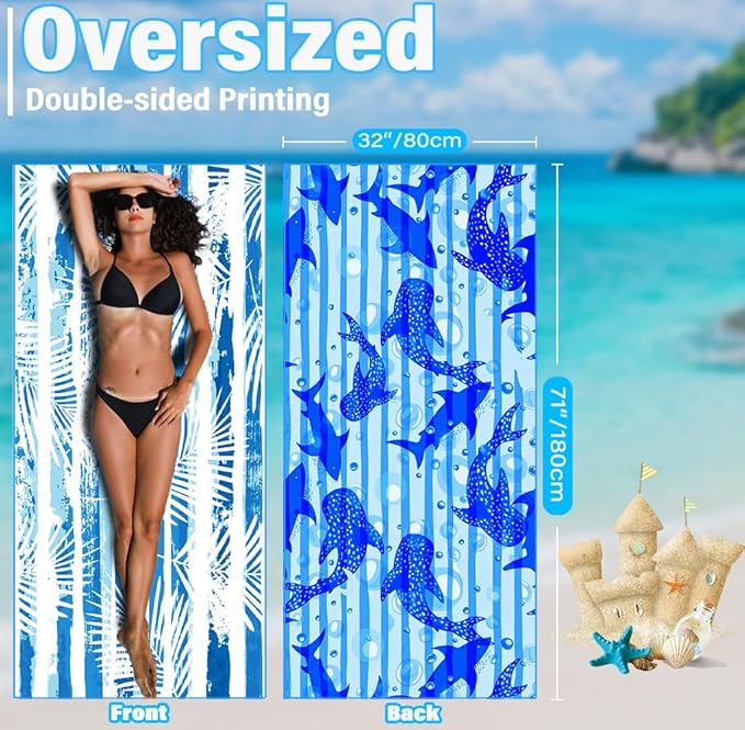 2 Pack Lightweight Thin Microfiber Beach Towel Sand Free Quick Dry Absorbent - Image 3