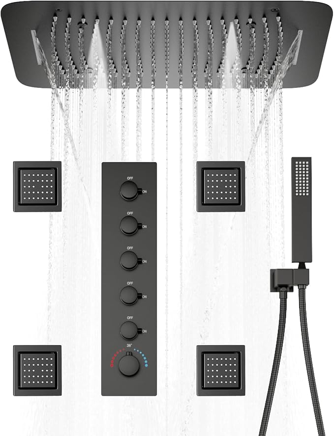 Thermostatic Shower System Matte Black Shower Faucet Set by KATAIS