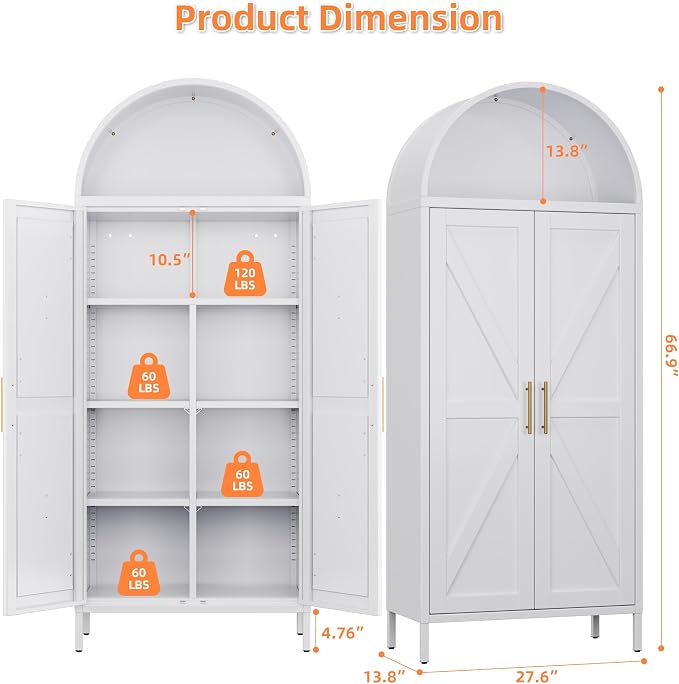 Kitchen Pantry Cabinet, Metal Arched Storage Cabinet - Image 3