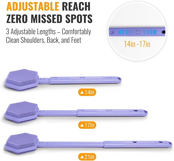 Silicone Back Scrubber for Shower – 21in Extendable Shower Brush - Image 3