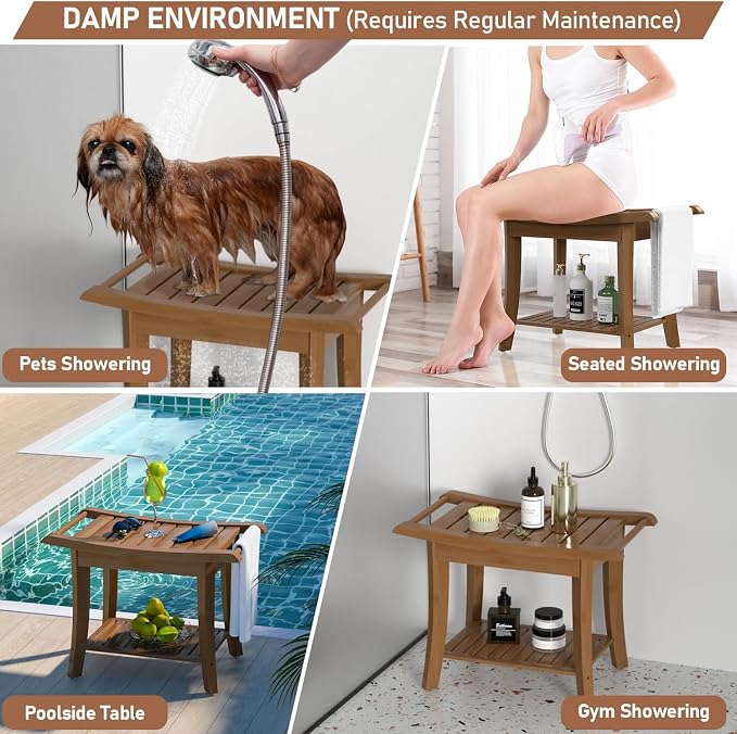 Bamboo Shower Stool Bench Waterproof - Image 4