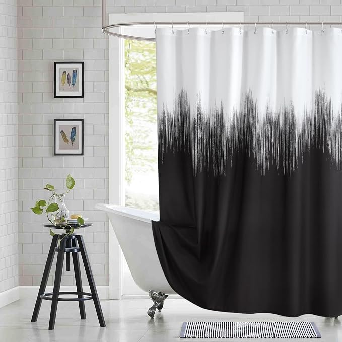 Long Fabric Shower Curtain, Modern Waterproof Bathroom Curtains by BESTRIPES