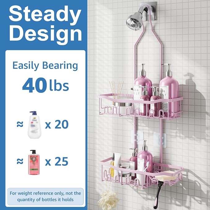 Shower Caddy, Upgraded Extended Length Shower Caddy Over Showerhead No Blocking - Image 6