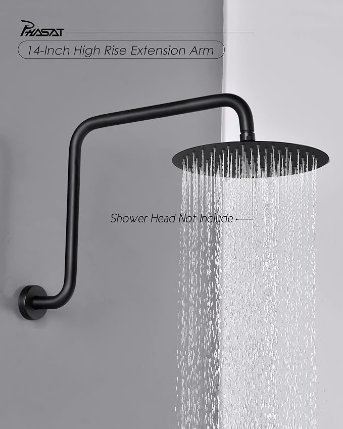 PHASAT 16 Inches Black Shower Head Arm, S Shaped Shower Arm - Image 2