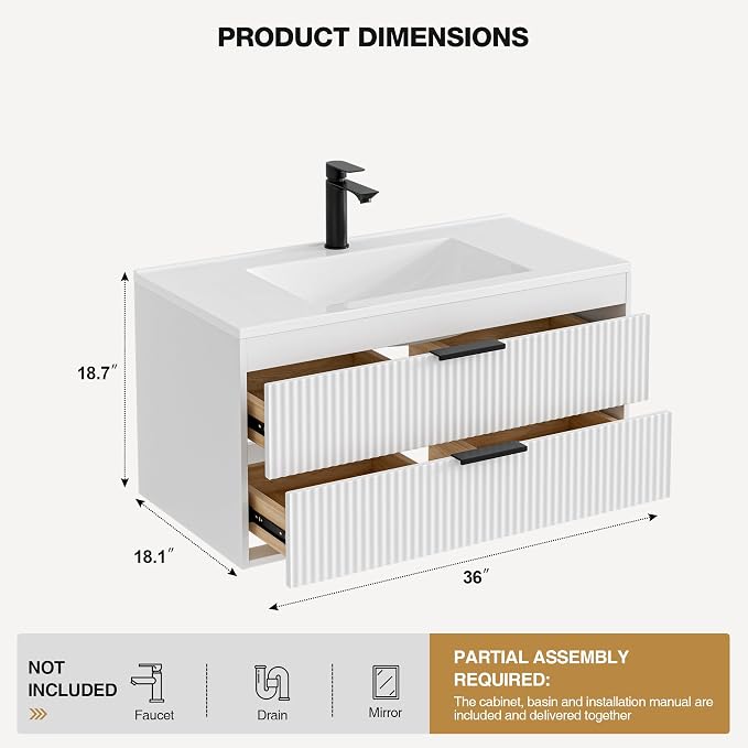 36 Inches Modern MDF Bathroom Vanity - Image 2
