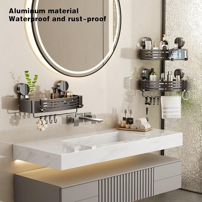 VOLPONE Shower Caddy Suction Cup No Drilling Suction Cup Shower Shelf Heavy - Image 2