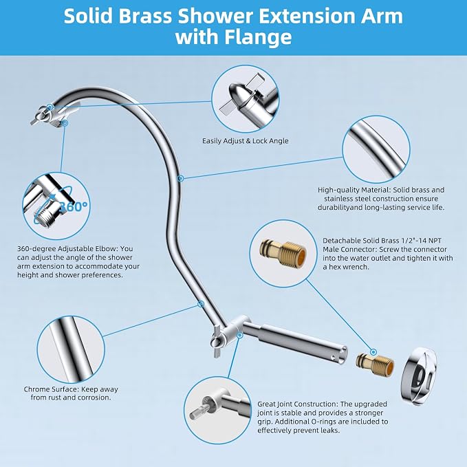 Hibbent All Metal Upgraded 18'' Shower Head Extension Arm - Image 5