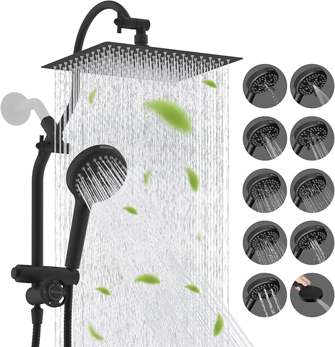 Hibbent cUPC Certified All Metal 12" Rainfall Showerhead Combo, High Pressure by Hibbent