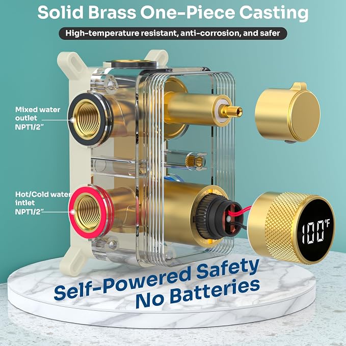 Digital Shower Valve 3 Way Diverter Temperature Display Shower Mixer 3-Function - Image 2