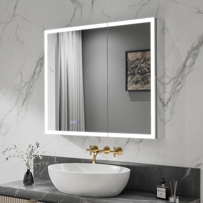LED Medicine Cabinet Mirror for Bathroom, 36x30 Medicine Cabinet by YUGAHompack