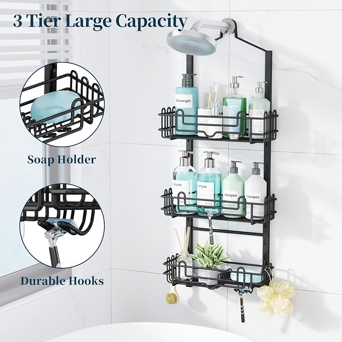 Consumest Shower Caddy Hanging – Rustproof Over Shower Head Hanger - Image 3
