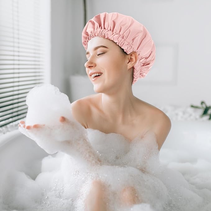 Reusable Shower Cap for Women, Stylish Large Waterproof Shower Bonnet Washable - Image 5