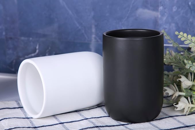 Ceramic Toothbrush Holders for Bathrooms, 8 oz Matte Tooth Brushing Dispenser - Image 7