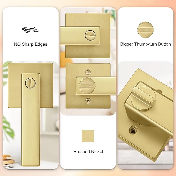 Probrico Interior Flat Square Gold Privacy Door Handle, Heavy Duty Keyless - Image 3
