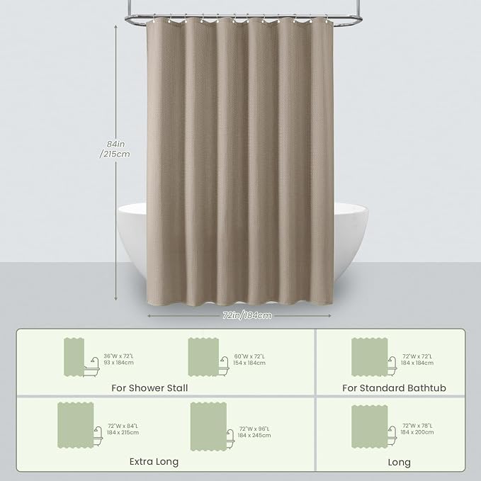 Inhousolu Fabric Shower Curtain Waffle Weave, 230 GSM Heavy Duty, Weighted Hem - Image 6