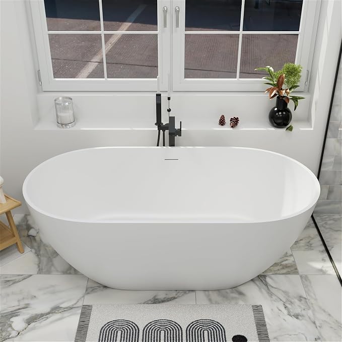 GIVINGTREE 59'' Freestanding Solid Surface Resin Stone Bathtub, Contemporary by GIVINGTREE