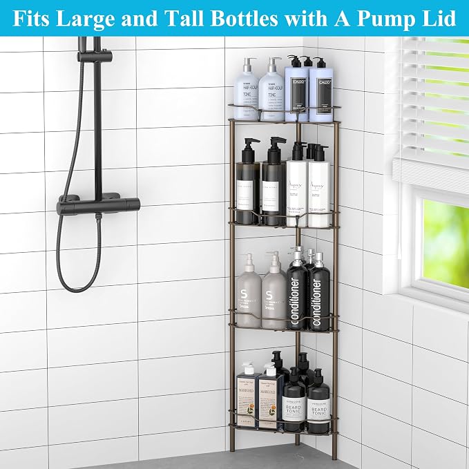 4 Tier Floor Standing Corner Shower Caddy Organizer Shelf - Image 4
