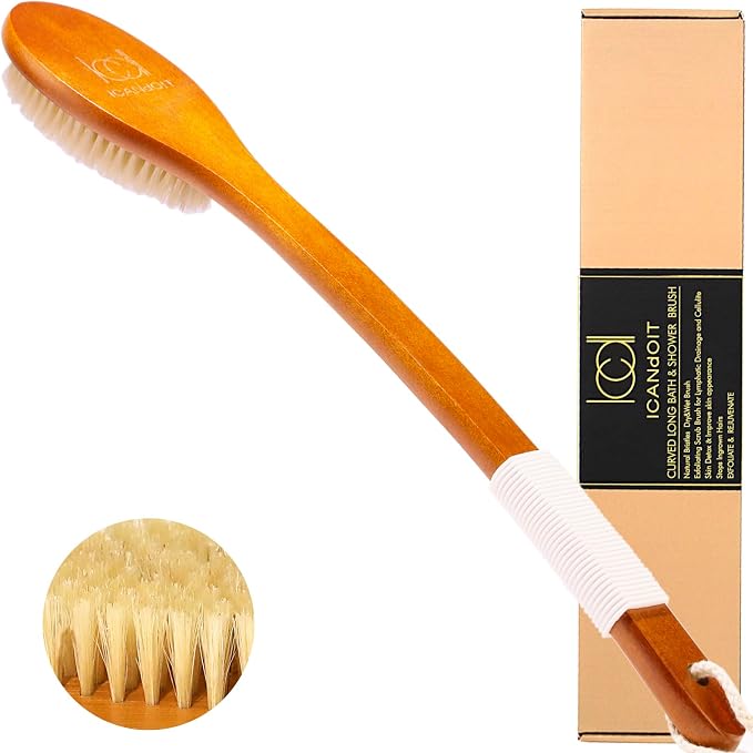 ICANdOIT-17.71Inch Natural Boar Bristles Anti-Slip Curved Long Handle Bath Brush by Beautyisanattitude-ICANdOIT