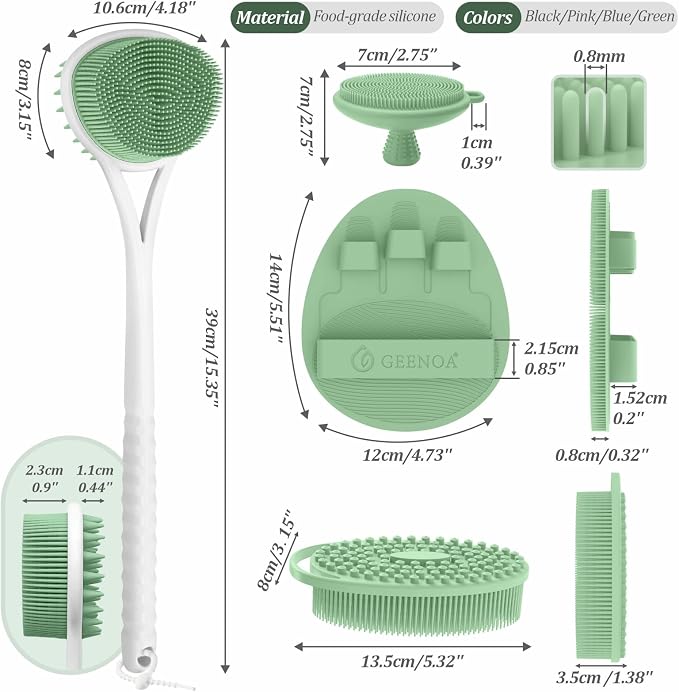 Silicone Back Body Face Scrubbers Set 4PCS, 15.35’’ Back Scrubber Soft Body - Image 2
