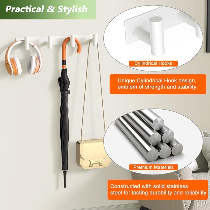 Wall Mounted Coat Rack-4 Hooks, Heavy Duty Stainless Steel Wall Hooks - Image 3