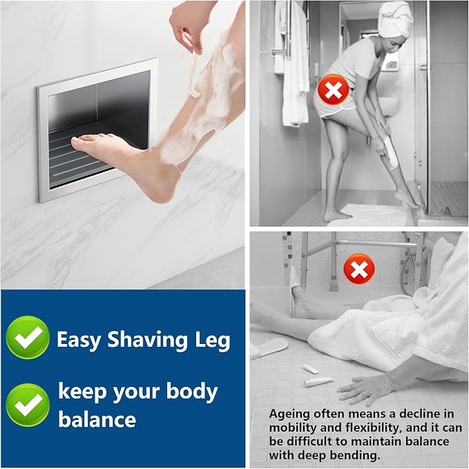 Shower Foot Rest for Shaving Legs, 304 Stainless Steel Footrest Niche - Image 4