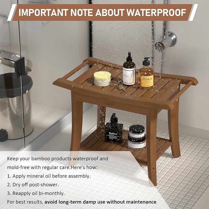 Bamboo Shower Stool Bench Waterproof - Image 3