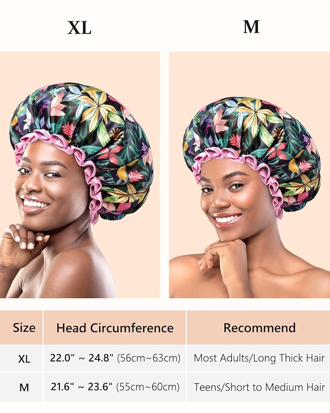 mikimini Large Shower Cap for Women Long Hair, Rainforest Bath Shower Caps - Image 2