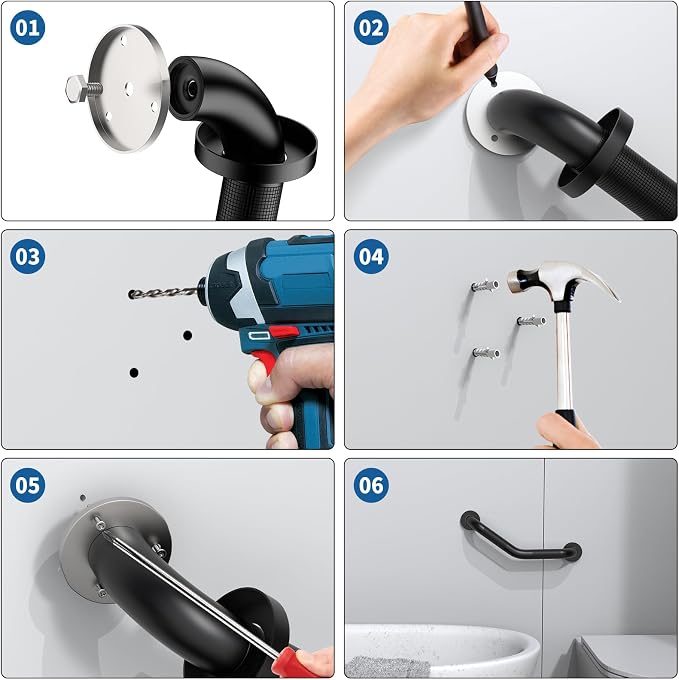 16 Inch Angled Shower Grab Bar Black, Munzong 2 Pack Anti Slip Bathroom Grab Bar - Image 7