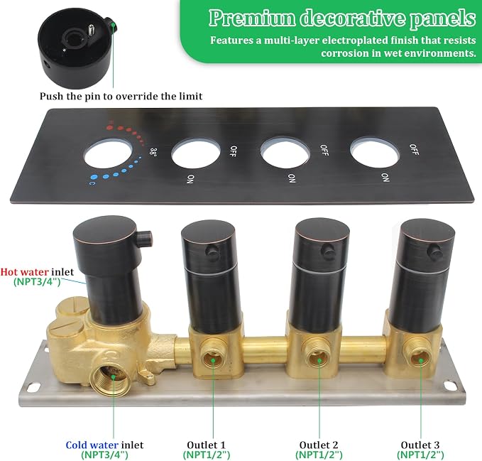 HOMEDEC Oil Rubbed Bronze 3 Way Shower Diverter Valve Brass Three Functions - Image 4