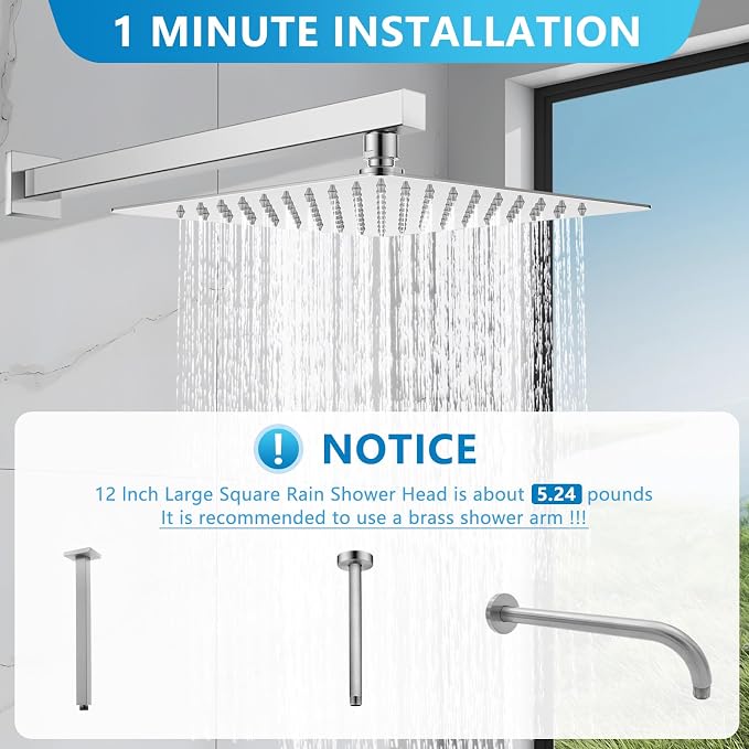 Square Rainfall Shower Head, High Pressure Flow - Image 3