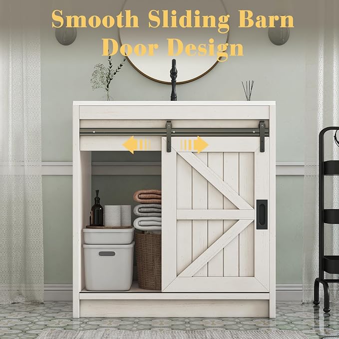 31" Farmhouse Sliding Barn Door Bathroom Vanity - Image 6