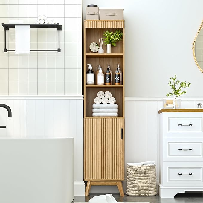 68" Tall Bathroom Storage Cabinet, Narrow Fluted Tower Cabinet - Image 2