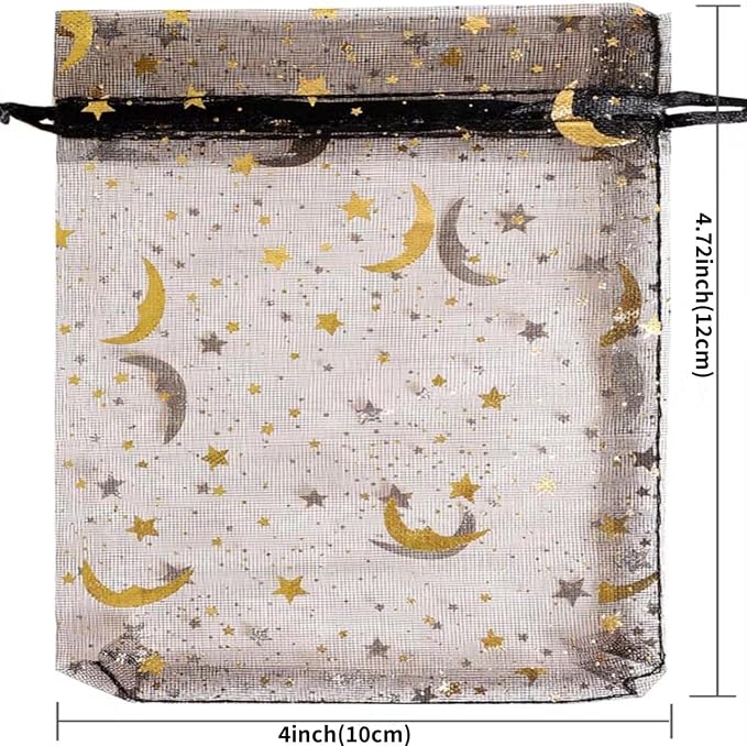 Hopttreely 100 Pieces Moon Star Organza Bags, Mixed Color 4x4.72 Satin - Image 2