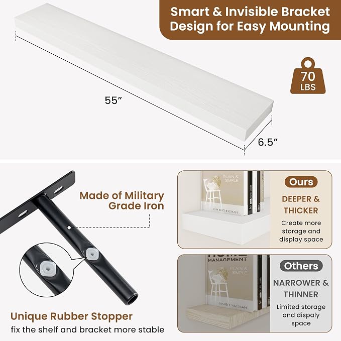 fuqing Floating Shelves for Wall, Wall Mounted Wood Floating Shelf - Image 3