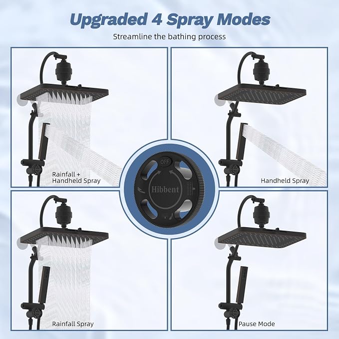 Hibbent 5-spray Filtered Rainfall Shower Head Combo, High Pressure 13'' - Image 3