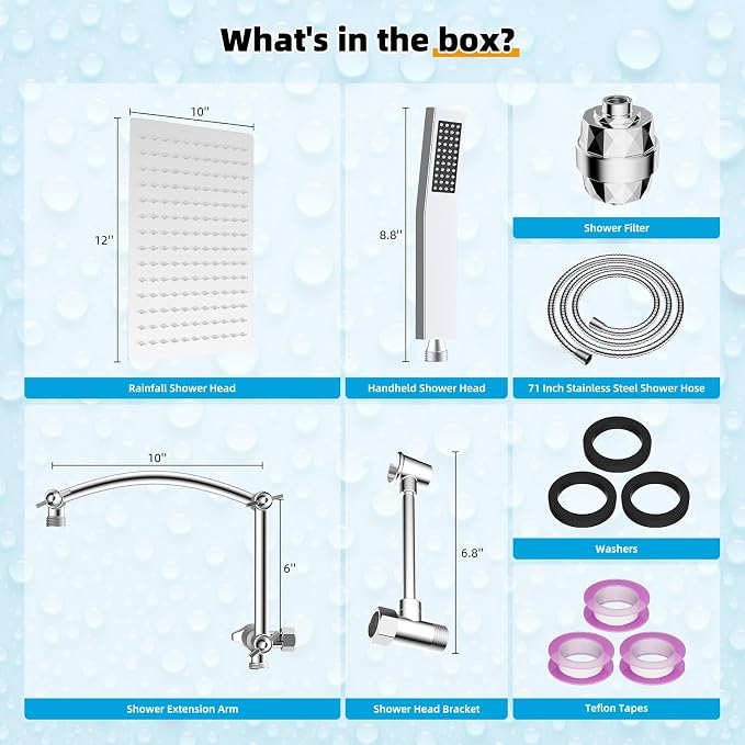 Hibbent All Metal 12'' Filtered Rainfall Shower Head - Image 8