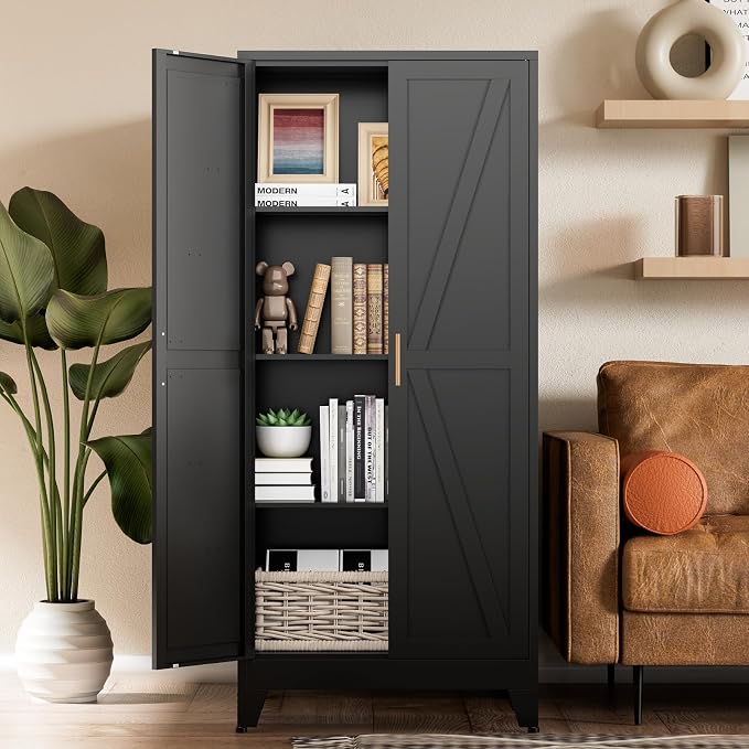 COFaR Black Farmhouse Storage Kitchen Pantry Cabinet by COFAR