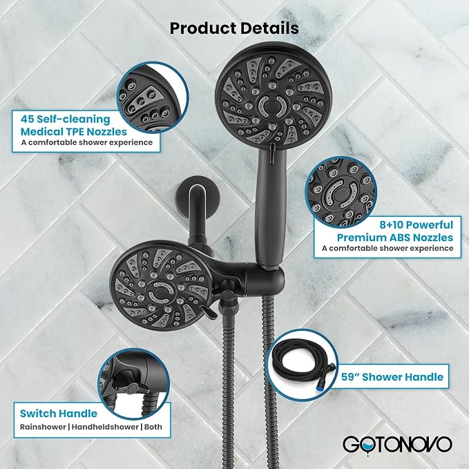 gotonovo Dual 2 in 1 Shower Head Kit High Pressure Combo System Shower Faucet 6 - Image 5