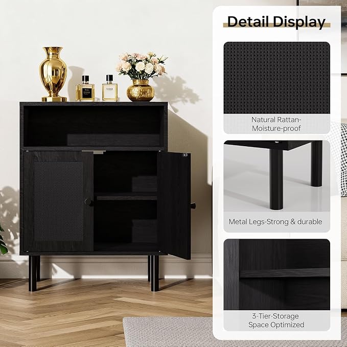 Rattan Storage Cabinet, Boho Accent Cabinet - Image 5