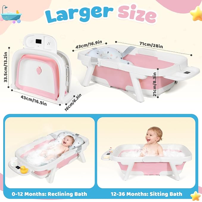 Orzbow Collapsible Baby Bathtub, Large Baby Bath Tub - Image 3